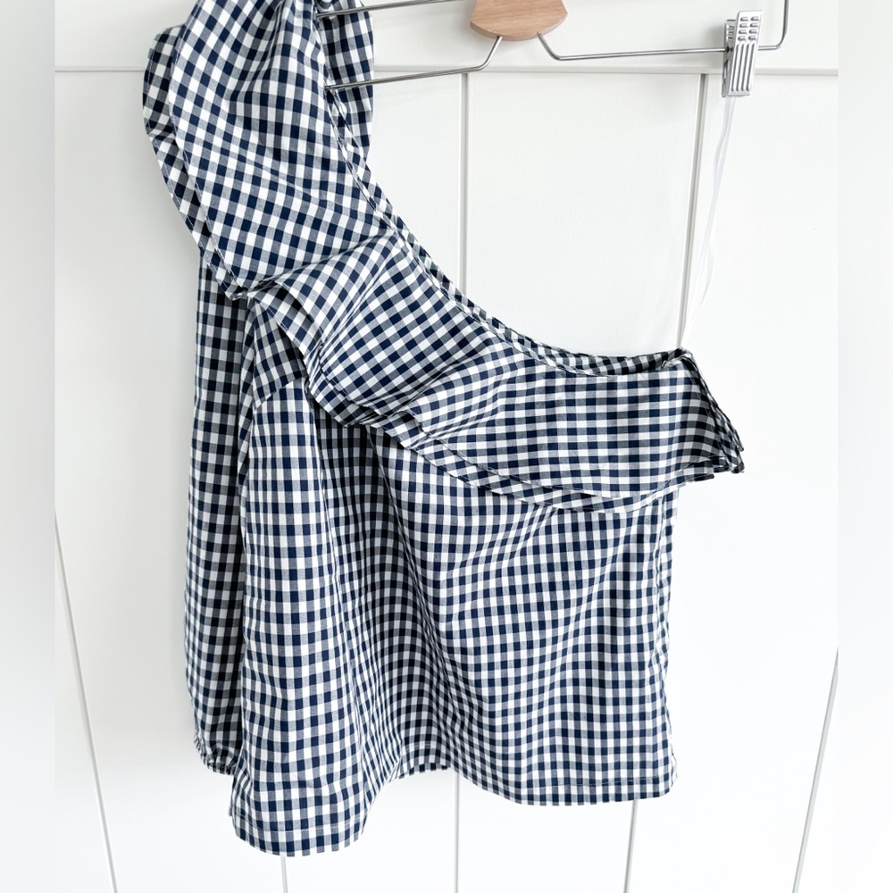 J Crew Gingham One-shoulder Ruffle Blouse - Picture 3 of 4